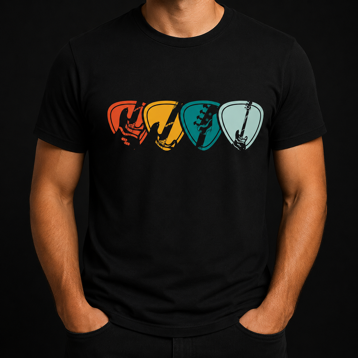 Polo Estilo Rock Clásico Vintage - Diseño Púas de Guitarra Retro