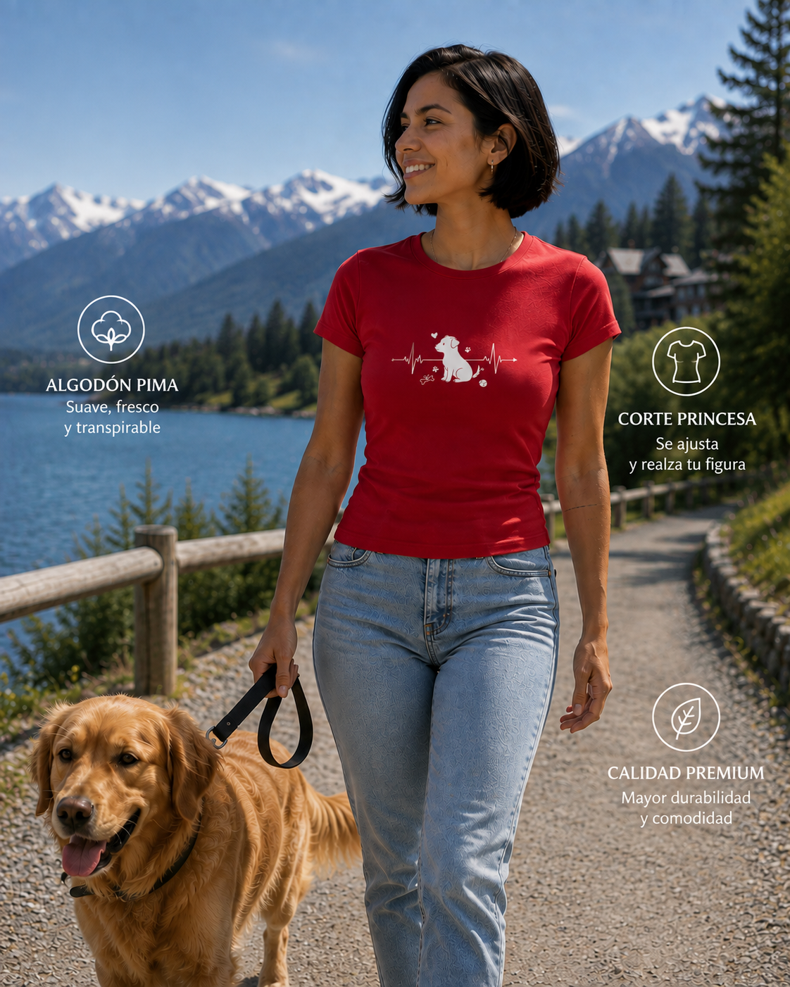 Polo rojo dog heartbeat mujer algodón pima