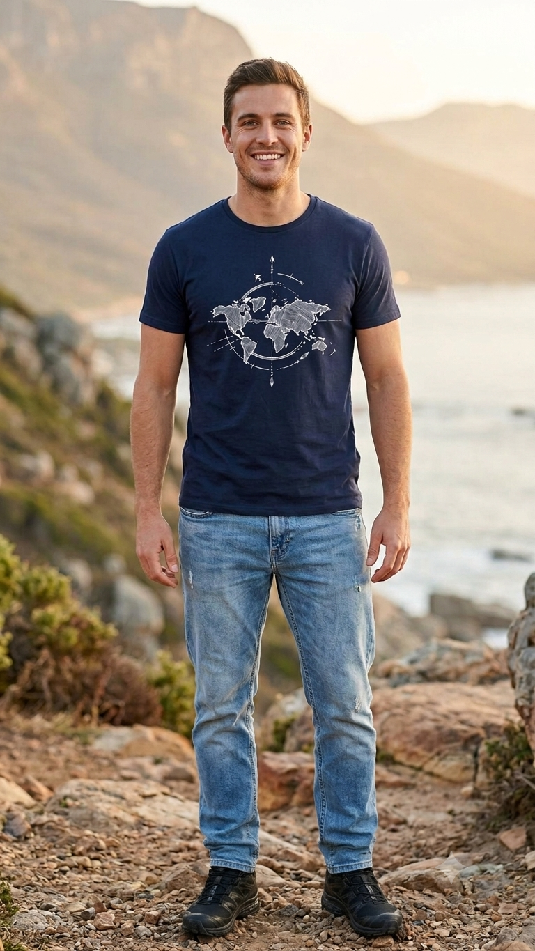Polo Estilo Montaña Aventura - Diseño Mapa Mundo Brújula