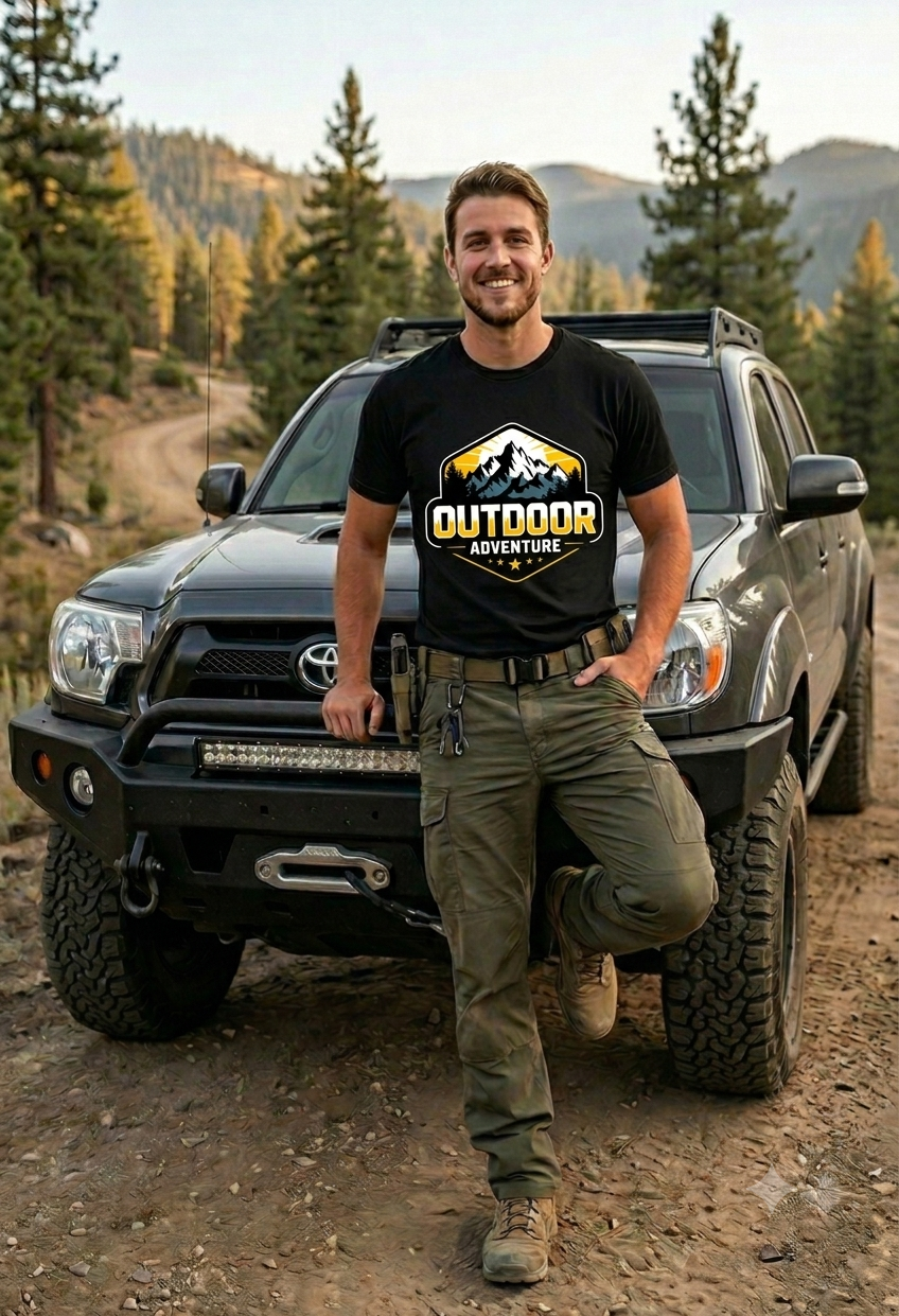 Modelo hombre con camioneta Toyota - Polo Aventura Rural