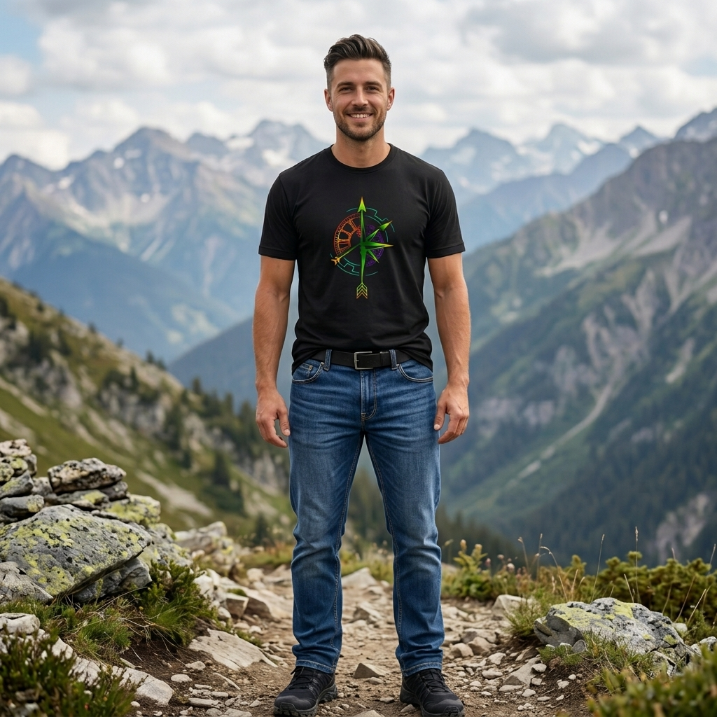 Polo Estilo Montaña Aventura - Diseño Brújula Colorida Montaña