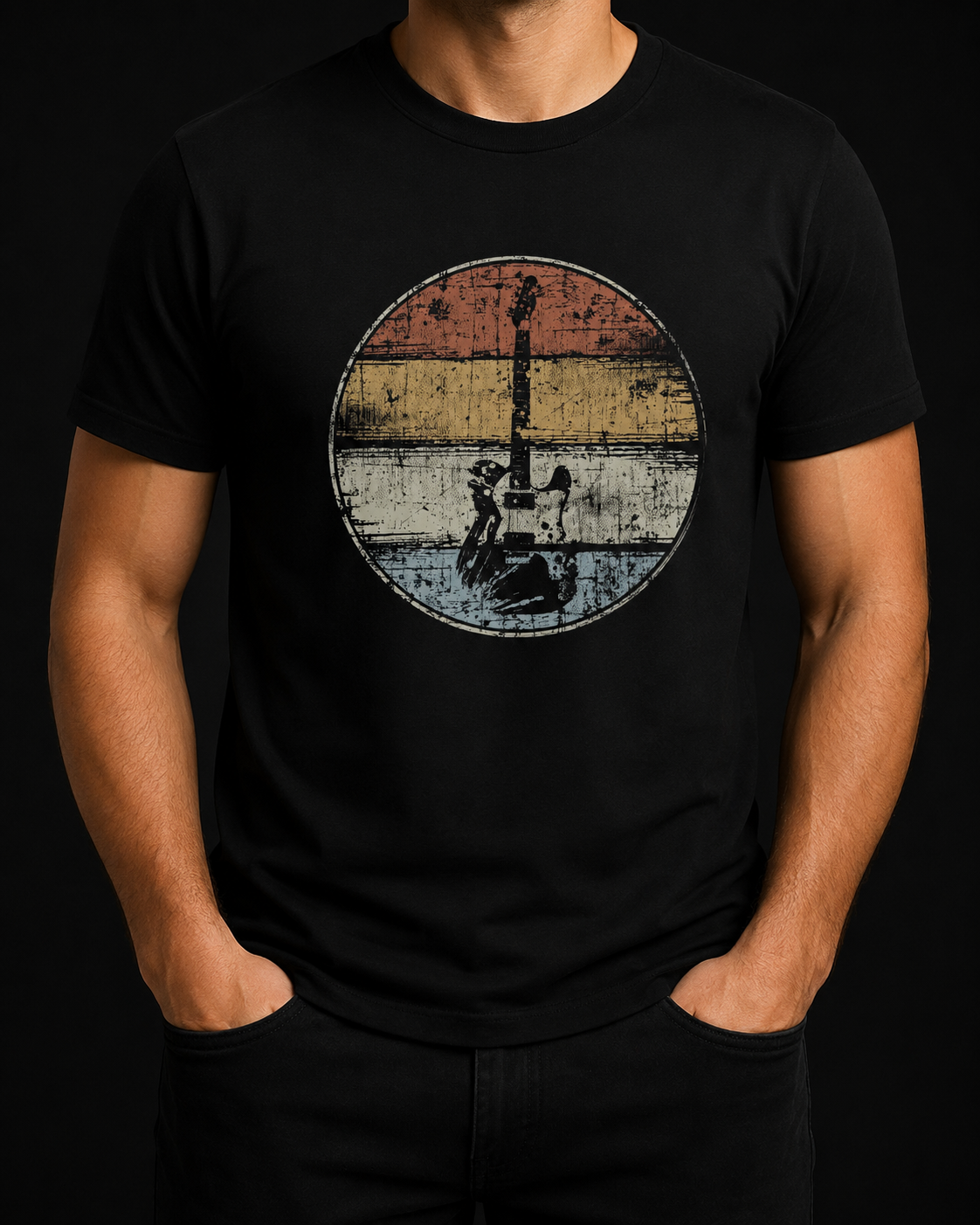 Polo Estilo Rock Clásico Vintage - Diseño Guitarra Círculo Retro