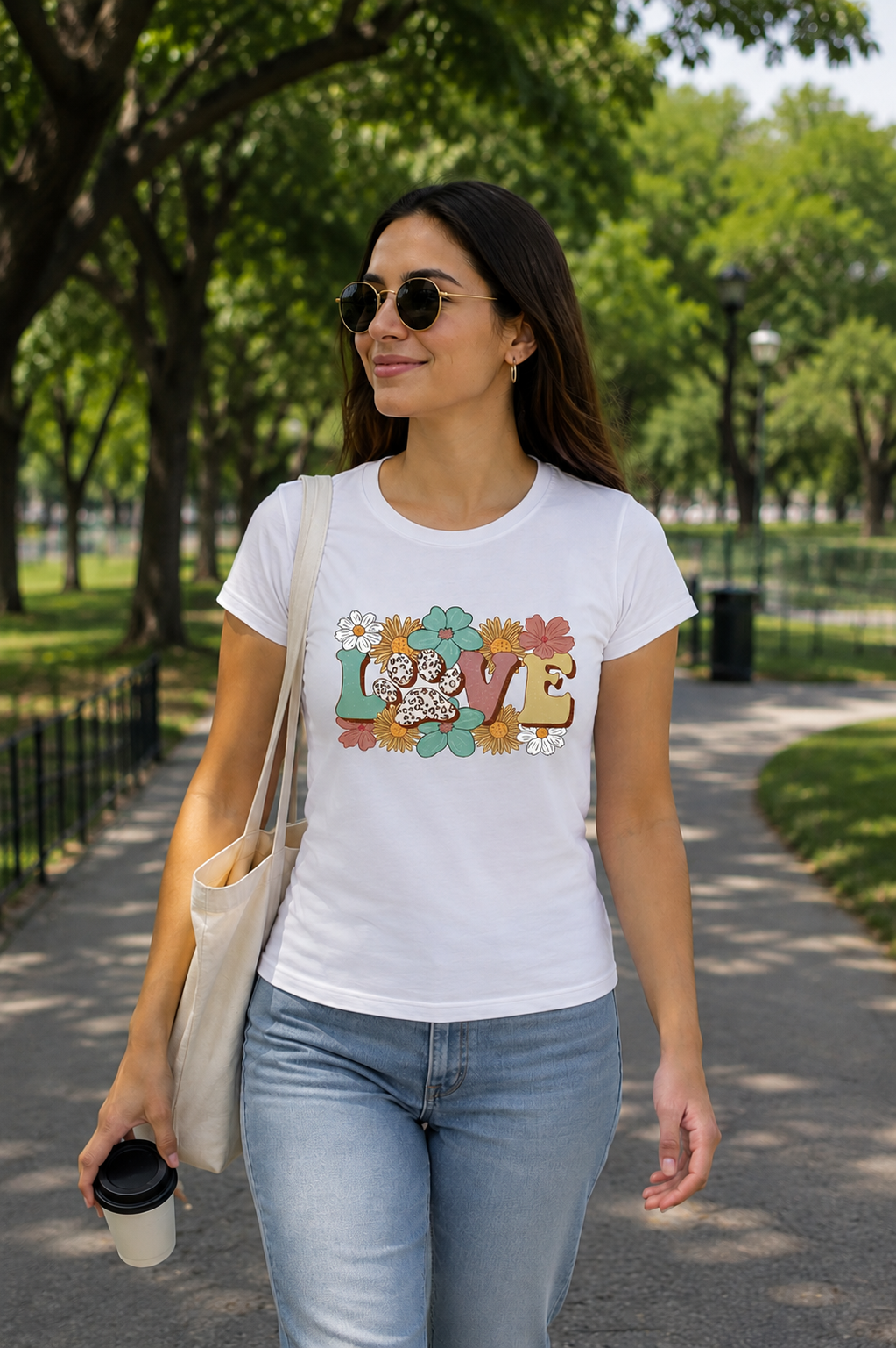 Polo liso blanco mujer con perro